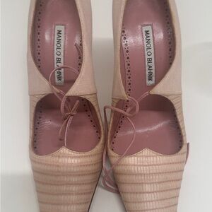 Manolo Blahnik Blush Lace-Up Heels